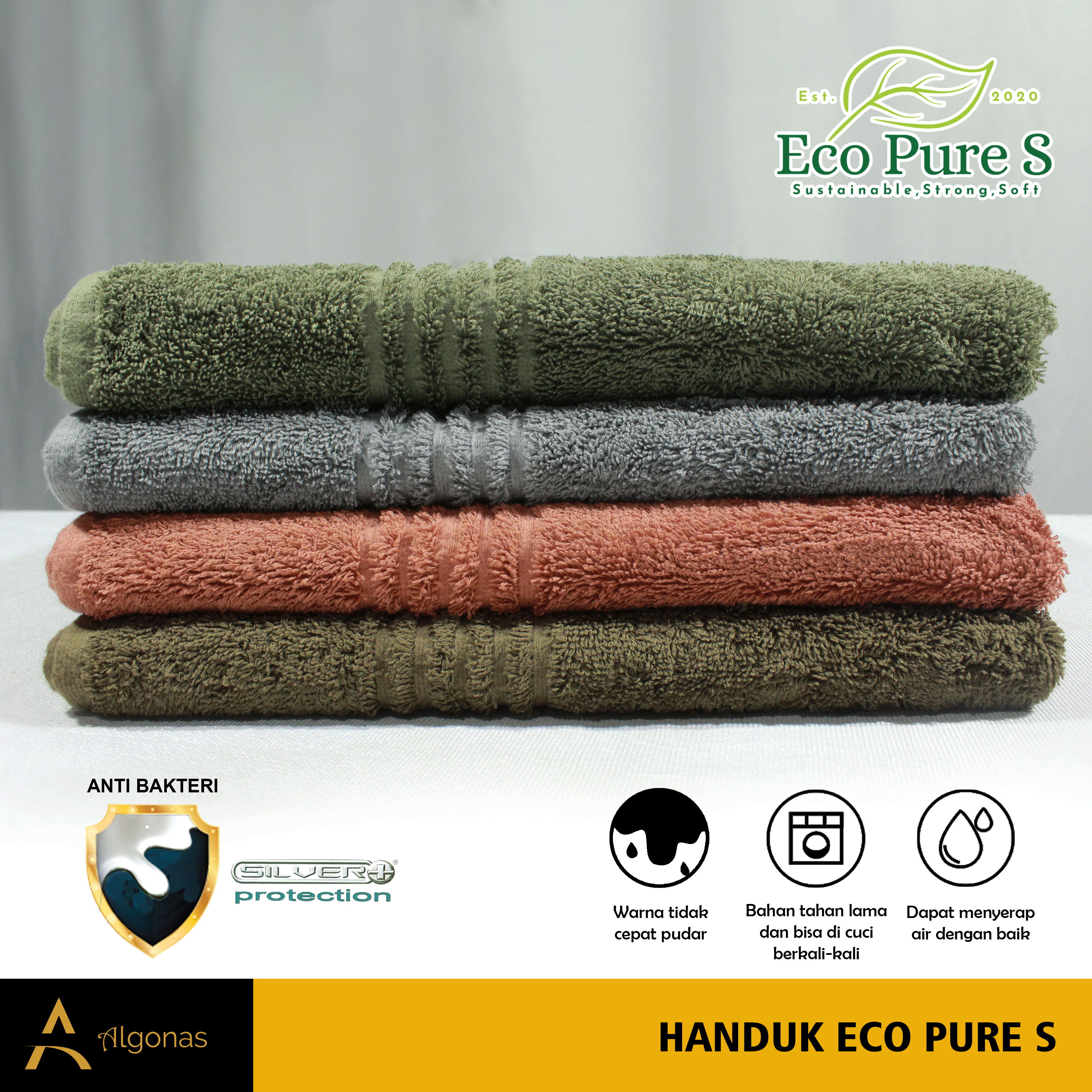 Eco Pure S Handuk Mandi Keluarga Anti Bakteri Daya Serap Air Tinggi Sangat Nyaman Motif Stripe